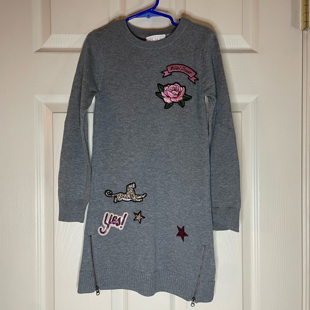 The Children’s Place Heather Gray Sweater Dress with Embroidered Details